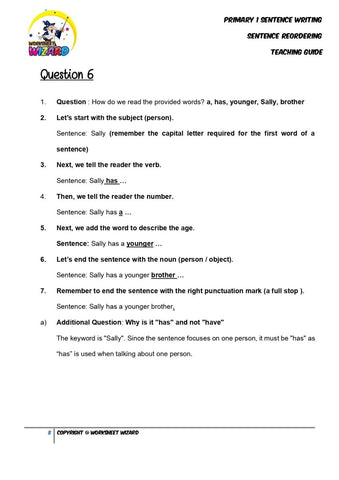 Sentence reordering exercise 6 - Teaching Guide and Answer Key - Worksheet Wizard