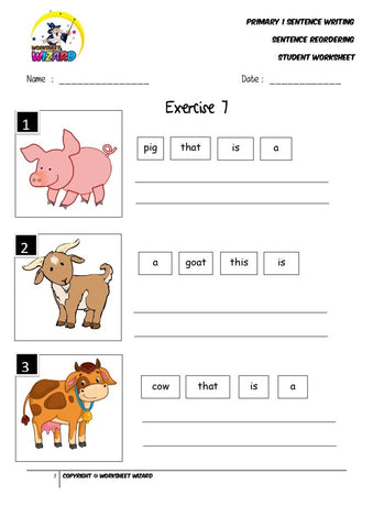 Sentence reordering exercise 7 - Student Worksheet - Worksheet Wizard