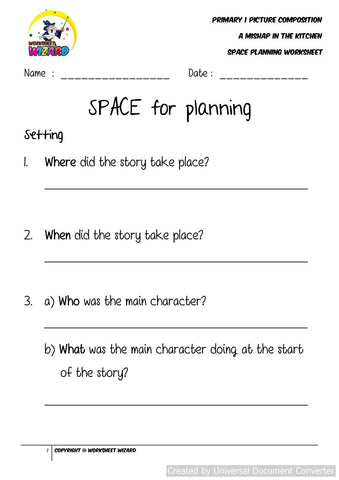 SPACE Planning worksheet for A Mishap in the Kitchen - Worksheet Wizard