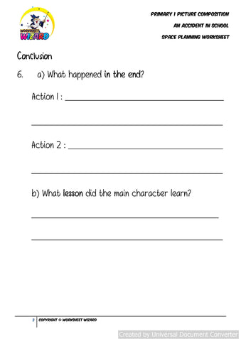 SPACE Planning worksheet for An Accident in School - Worksheet Wizard