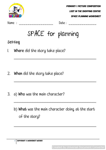 SPACE Planning worksheet for Lost in the shopping centre - Worksheet Wizard