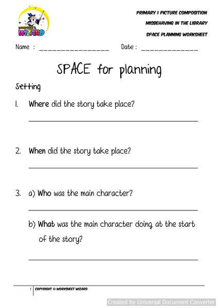 SPACE Planning worksheet for Misbehaving in the Library - Worksheet Wizard