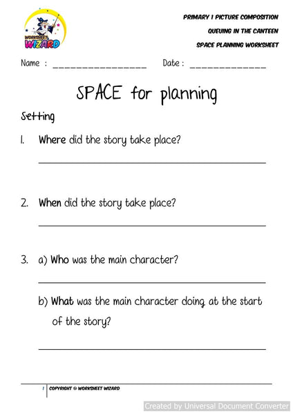 SPACE Planning worksheet for Queuing in the canteen - Worksheet Wizard