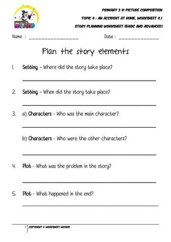 Student's Copy for Story planning worksheet - An accident at home - Worksheet Wizard