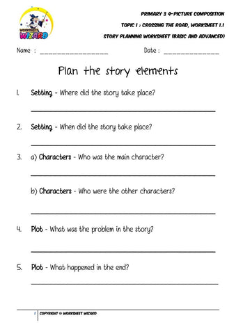 Student's Copy for Story planning worksheet - Crossing the road - Worksheet Wizard