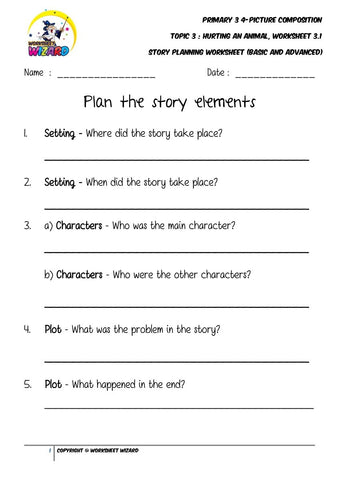 Student's Copy for Story planning worksheet - Hurting an animal - Worksheet Wizard