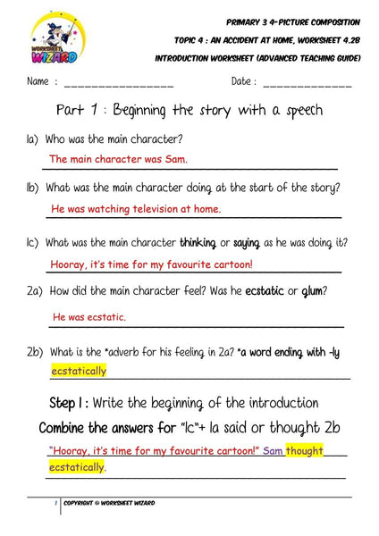 Teaching Guide for Advanced Introduction worksheet - An accident at home - Worksheet Wizard