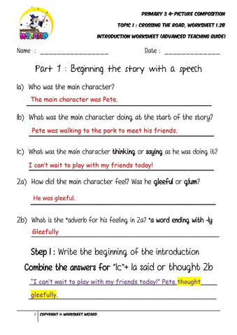 Teaching Guide for Advanced Introduction worksheet - Crossing the road - Worksheet Wizard