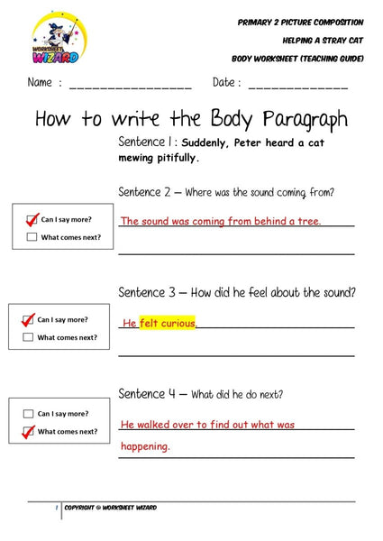 Teaching Guide for Body Worksheet - Helping a stray cat - Worksheet Wizard