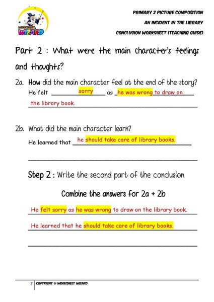 Teaching Guide for Conclusion Worksheet - An incident in the library - Worksheet Wizard