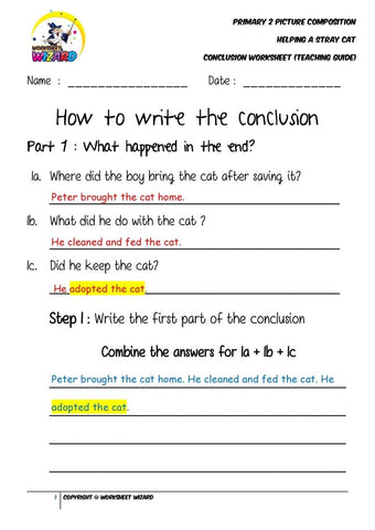 Teaching Guide for Conclusion Worksheet - Helping a stray cat - Worksheet Wizard