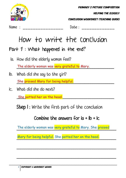 Teaching Guide for Conclusion Worksheet - Helping the elderly - Worksheet Wizard