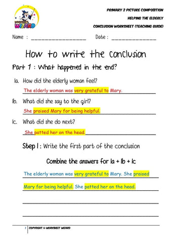 Teaching Guide for Conclusion Worksheet - Helping the elderly - Worksheet Wizard