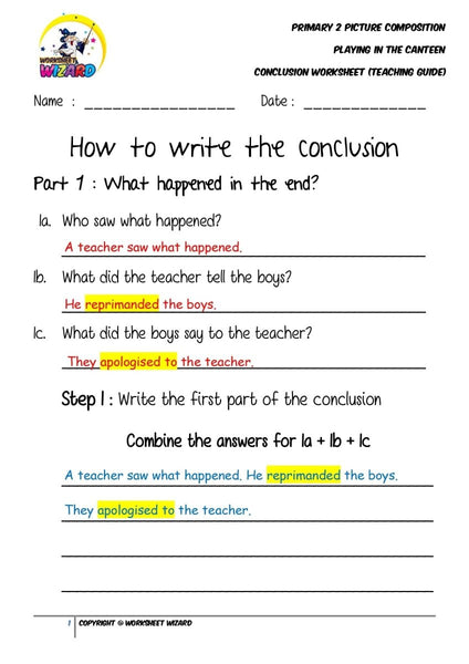 Teaching Guide for Conclusion Worksheet - Playing in the canteen - Worksheet Wizard