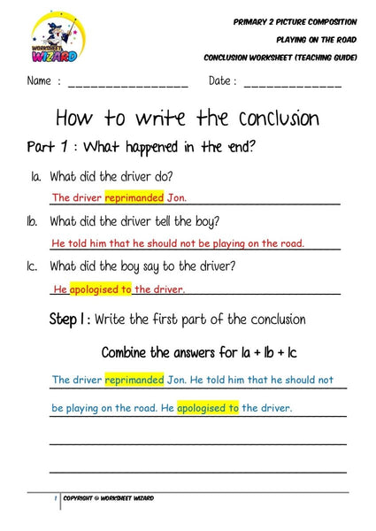 Teaching Guide for Conclusion Worksheet - Playing on the road - Worksheet Wizard