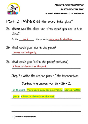 Teaching Guide for Introduction Worksheet - An accident at the park - Worksheet Wizard