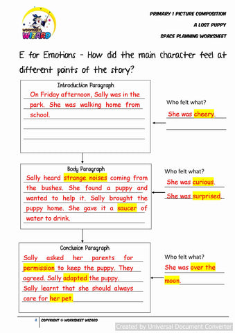 Teaching Guide for SPACE Planning worksheet for A Lost Puppy - Worksheet Wizard