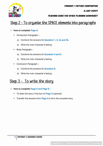 Teaching Guide for SPACE Planning worksheet for A Lost Puppy - Worksheet Wizard