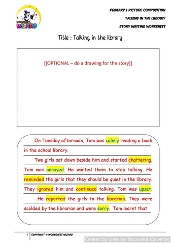 Teaching Guide for SPACE Planning worksheet for Talking in the library - Worksheet Wizard