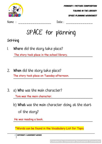 Teaching Guide for SPACE Planning worksheet for Talking in the library - Worksheet Wizard