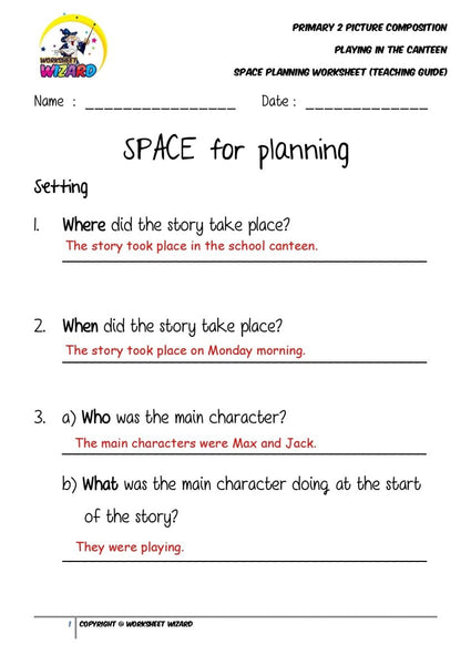 Teaching Guide for SPACE Planning Worksheet - Playing in the canteen - Worksheet Wizard