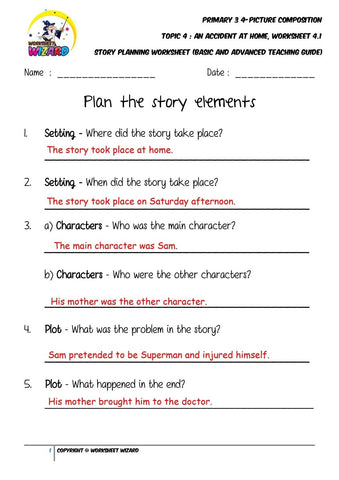 Teaching Guide for Story planning worksheet - An accident at home - Worksheet Wizard