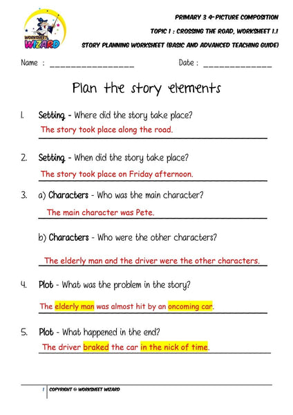 Teaching Guide for Story planning worksheet - Crossing the road - Worksheet Wizard