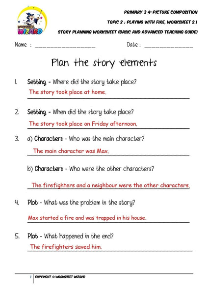 Teaching Guide for Story planning worksheet - Playing with fire - Worksheet Wizard