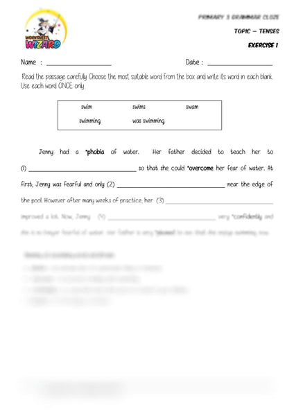 Tenses Cloze 1 - Student Worksheet - Worksheet Wizard