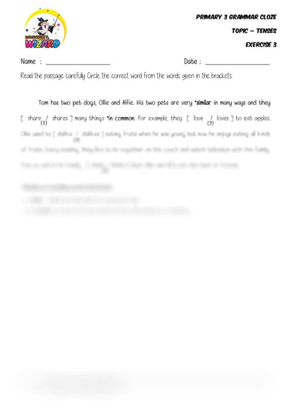 Tenses Cloze 3 - Student Worksheet - Worksheet Wizard