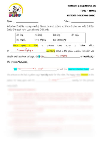 Tenses Cloze 5 - Answer Key and Teaching Guide - Worksheet Wizard