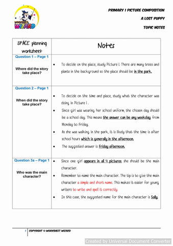 Topic Notes for A Lost Puppy - Worksheet Wizard