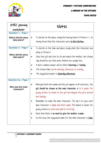 Topic Notes for A Mishap in the Kitchen - Worksheet Wizard