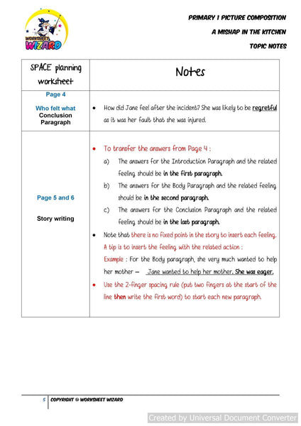 Topic Notes for A Mishap in the Kitchen - Worksheet Wizard