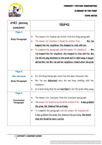 Topic Notes for A Mishap in the Park - Worksheet Wizard