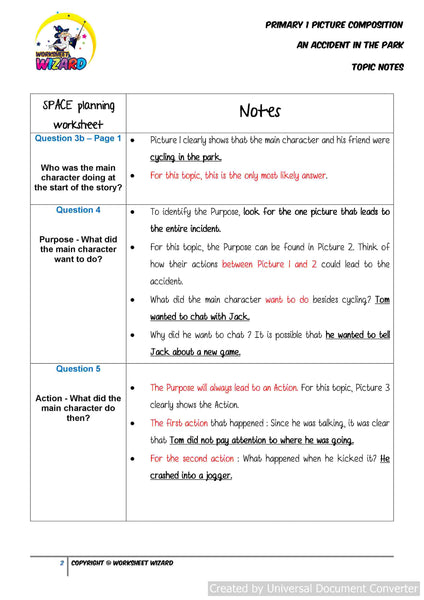 Topic Notes for An Accident in the park - Worksheet Wizard