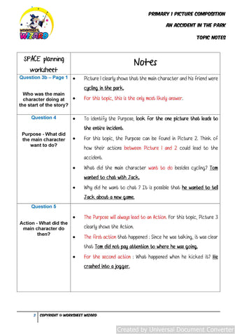 Topic Notes for An Accident in the park - Worksheet Wizard