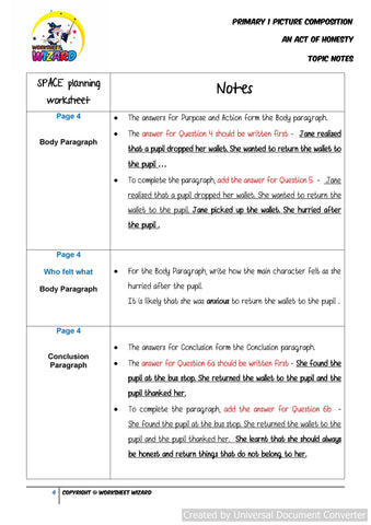 Topic Notes for An Act of Honesty - Worksheet Wizard