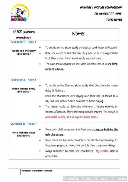 Topic Notes for An Incident at Home - Worksheet Wizard