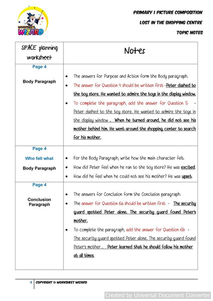 Topic Notes for Lost in the Shopping Centre - Worksheet Wizard