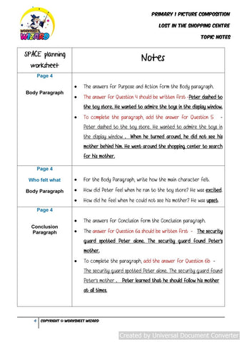 Topic Notes for Lost in the Shopping Centre - Worksheet Wizard