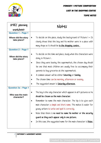 Topic Notes for Lost in the Shopping Centre - Worksheet Wizard