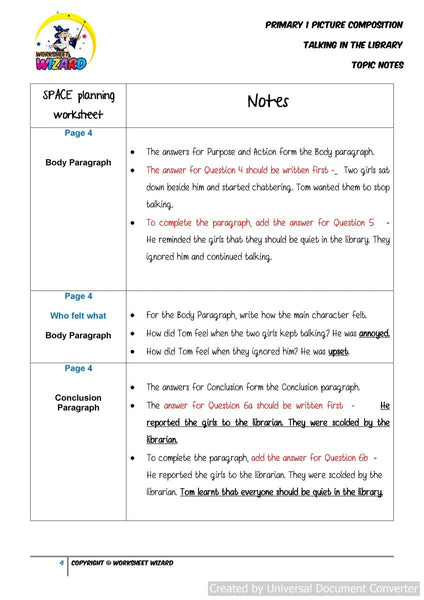 Topic Notes for Talking in the library - Worksheet Wizard