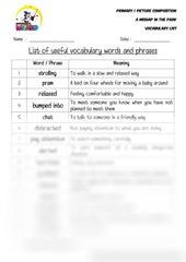 Vocabulary List for topic A Mishap in the Park - Worksheet Wizard