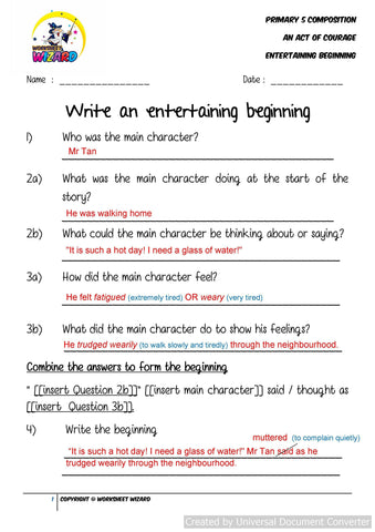 Write a Captivating Beginning for an act of courage - Learning Guide - Worksheet Wizard